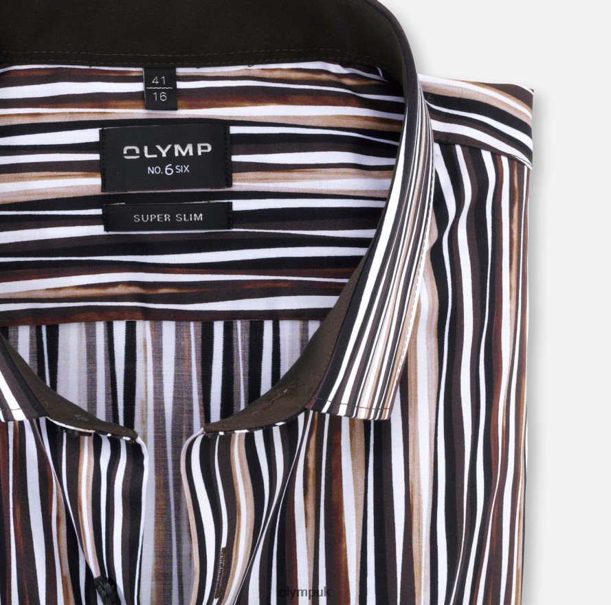 Clothing OLYMP No. Six Super Slim, Business Shirt, Modern Kent, Brown NZ22L252